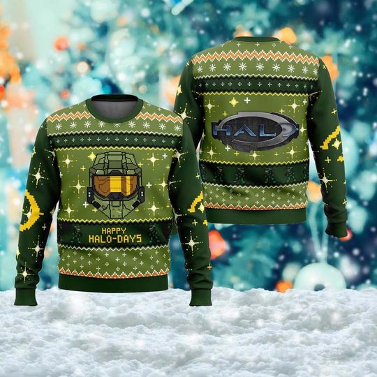 Discover Galaxy Security Green Ugly Christmas Sweater, Happy Halo-Days Xmas Sweatshirt, Space Council Christmas Gift For Men Women Kid, Xmas Jumper