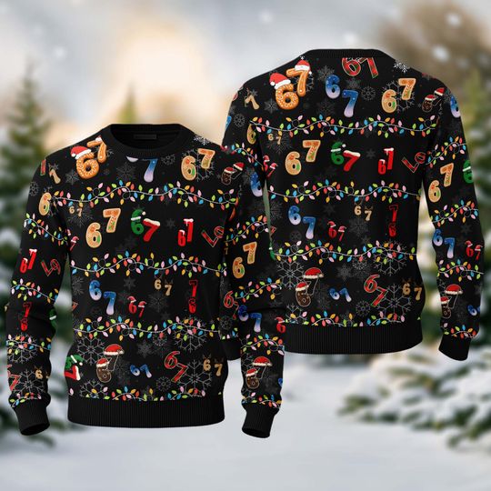 Discover Trendy Six Seven Meme Christmas Ugly Sweater, Santa Says Six Seven Sweatshirt, Six Seven Christmas Shirt, 67 Christmas Ugly Sweater