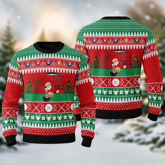 Discover Santa Playing Billiard Ugly Christmas Sweater, Billiards Xmas Sweatshirt, Pool Player Xmas Sweatshirt, Christmas Gift For Men Women Kid