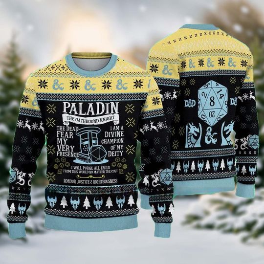 Discover Dragon Gaming 3D Christmas Ugly Sweater, Paladin Xmas Sweatshirt, Gamer Ugly Sweater 2023, Gaming Christmas Gift For Men Women Kid