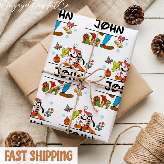 Discover Personalized Goofy Santa Wrapping Paper  Custom Disney Xmas Gift Wrap With Name