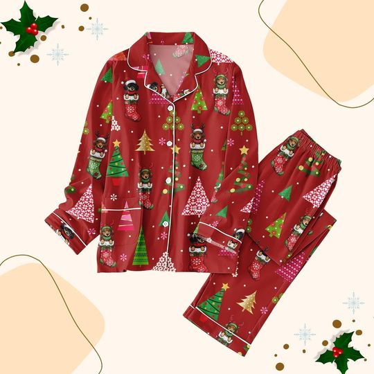 Dachshund Christmas Pajamas Set, Wiener Dog Holiday Pajamas, Santa Dog Matching Pajamas, Animals Women Pajamas, Sleepwear, Xmas Gift