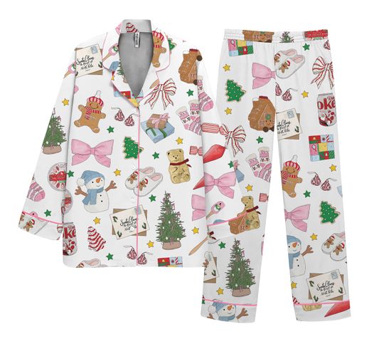 Gingerbread Man & Snowman Christmas Pajamas Set, Classic Holiday PJs, Long Sleeve Family Matching Sleepwear, Xmas Gift Idea