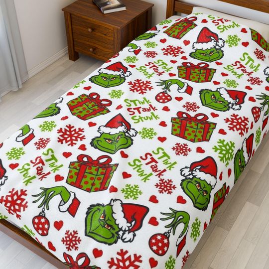 Discover Grin Stink Stunk Christmas Pattern Velveteen Plush Blanket | Holiday Santa Gifts