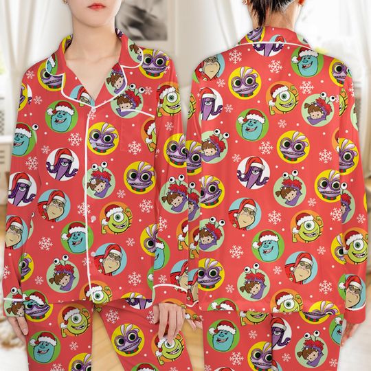 Monsters Inc Christmas Pajamas Set, Monsters Inc Mike Sully Christmas Pajamas Set, Disneyland Xmas Family Holiday Pajamas, Magic Kingdom