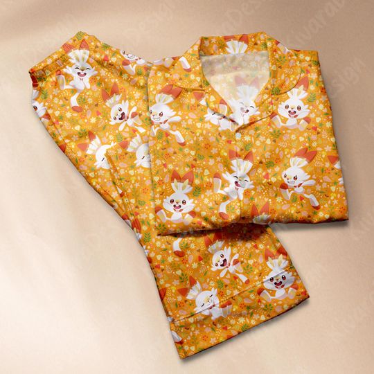 Discover Scorbunny Pajamas Set Rabit Anime Fire-Type Loungewear Polyester Blend Dreamy Couples Pajamas Set