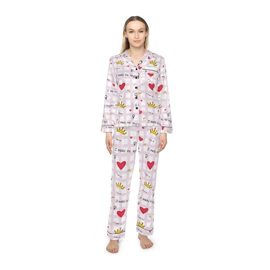 Discover Hearts & Crowns Satin Pajamas Set - Women's Lounge Sleepwear