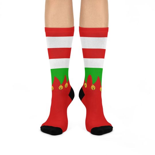 Discover Elf-Inspired Christmas Crew Socks: Perfect Secret Santa Gift, Ugly Sweater Party Accessory, Elevate Your Elf Costume!