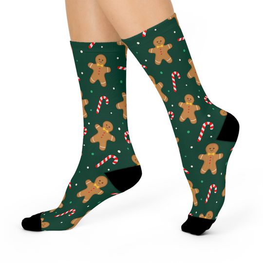 Discover Gingerbread Candy Cane Crew Socks: Christmas Holiday Print