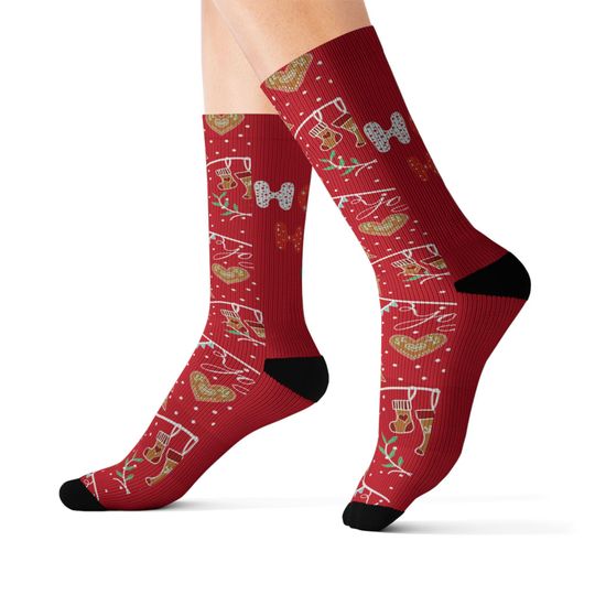 Discover Ho Ho Ho gingerbread pattern Socks | Christmas holiday sublimation socks