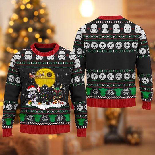 Discover Funny Star Movie Ugly Christmas Sweater, Galaxy Moon Santa Reindeer Xmas Sweatshirt