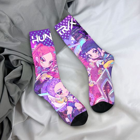 Discover Rumi Mira Zoey Kpop Demon Hunters Socks Graphic Stockings Non Skid Men Socks Medium Soft Autumn Funny Running Sports Socks
