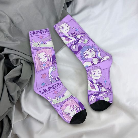Discover K-Pop Demon Hunters Team Anime Socks  Harajuku Stockings Autumn Anti Skid Women Men Socks Soft Breathable Printed Running Socks