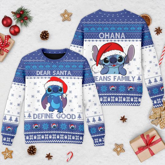 Discover Cute Stitchmas Ugly Christmas Sweater, Dear Santa Define Good Xmas Sweatshirt