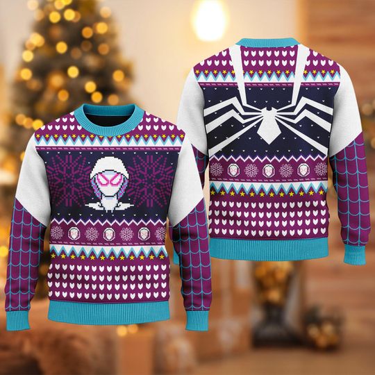Discover Spder Gwen Superhero 3D All Over Printed T-shirt, Spider Girl Ugly Christmas Sweater