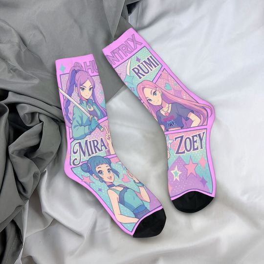 Discover Huntrix Girls Kpop Demon Hunter Rumi Mira Zoey Retro Socks Stockings Anti Skid Men Socks Warm Soft Spring Fashion Climbing Socks