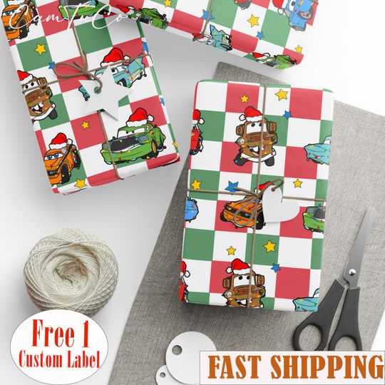 Discover Cars Christmas Wrapping Paper , Magic Kingdom's Cars Christmas Gift Wrap, Lightning McQueen ,Mater  Disney Lightning McQueen Wrapping
