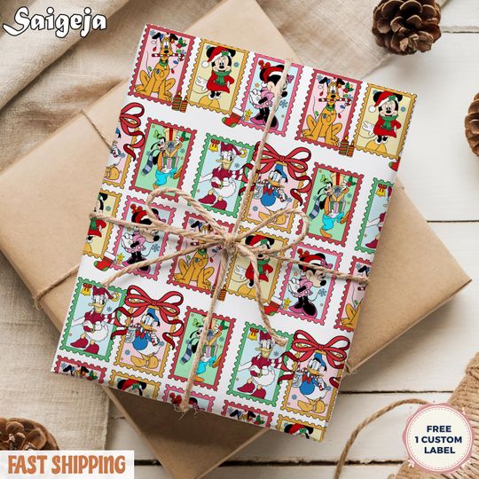 Discover Disney Mickey and Friends Wrapping Paper, Christmas Movie Holiday Gift, Wrap Kids Mickey Minnie Pluto Donald Daisy Christmas Gifts