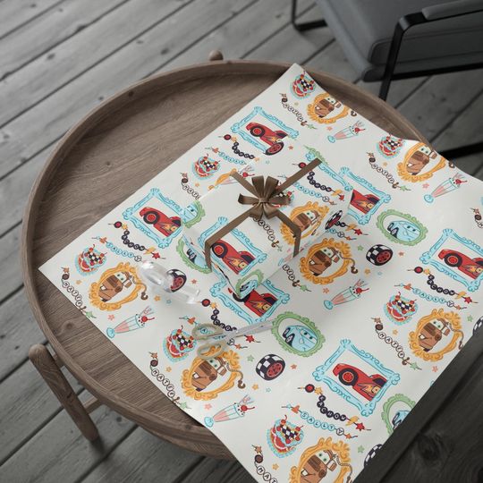Discover Cars Wrapping Paper | Car Pattern Gift Wrap, Racing Helmet, Checkered Flag