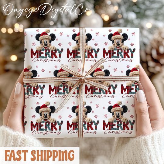 Discover Latch Hook Mickey Wrapping Paper  Disney Yarn-Style Christmas Gift Wrap (2D)