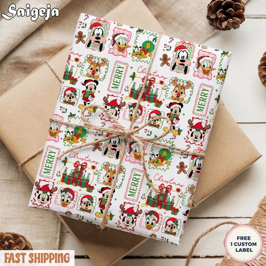 Discover Disney Mickey and Friends Wrapping Paper, Christmas Movie Holiday Gift, Wrap Kids Mickey Minnie Goofy Donald Chip&Dale Christmas Gifts