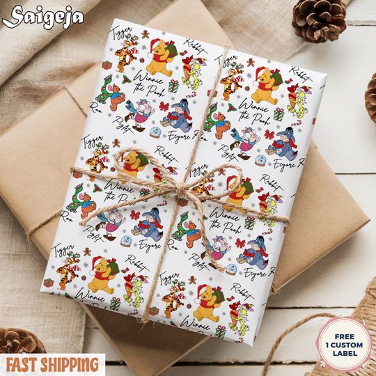 Discover Christmas Winnie The Pooh Wrapping Paper, Disney Xmas Gift Wrap, Festive Holiday Presents Packaging