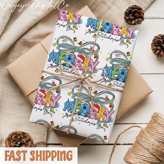Discover Coquette Bow Stitch Christmas Wrapping Paper   Merry Stitchmas Disney Xmas Gift Wrap for Kids