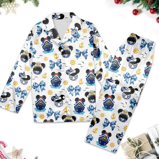 Discover Mickey Cruise Satin Short Pajamas, Summer Cruise Pajama Set, Disney Lovers Loungewear, Disney Cruise Satin Pajamas Set