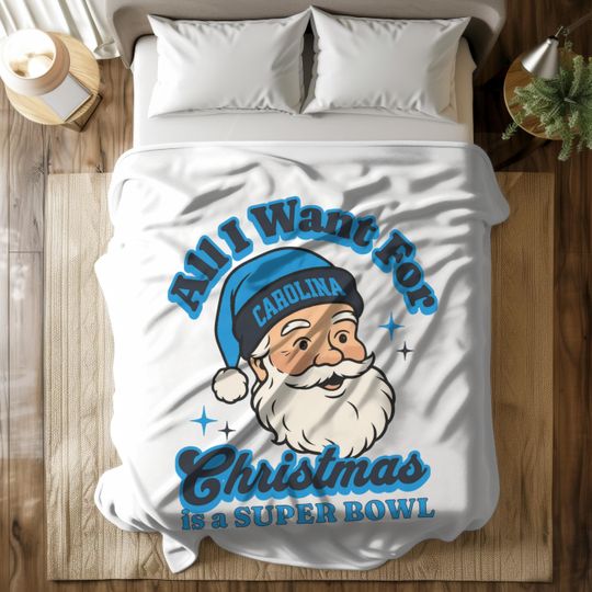 Discover Carolina Football Fleece Blanket, Christmas Gift for Panthers Fan, Santa Festive Throw Blanket