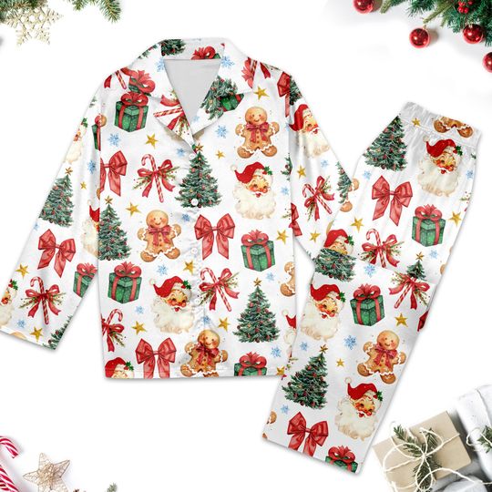 Discover Coquette Pajamas, Santa Claus Christmas Pajamas, Gingerbread Matching Pajamas, Christmas Tree Pajams Set, Pink Bow Tie Family Matching