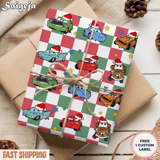 Discover Disney Cars Christmas Wrapping Paper - Disney's Cars Christmas Gift Wrap - Lightning McQueen - Mater - Disney Lightning McQueen Wrapping