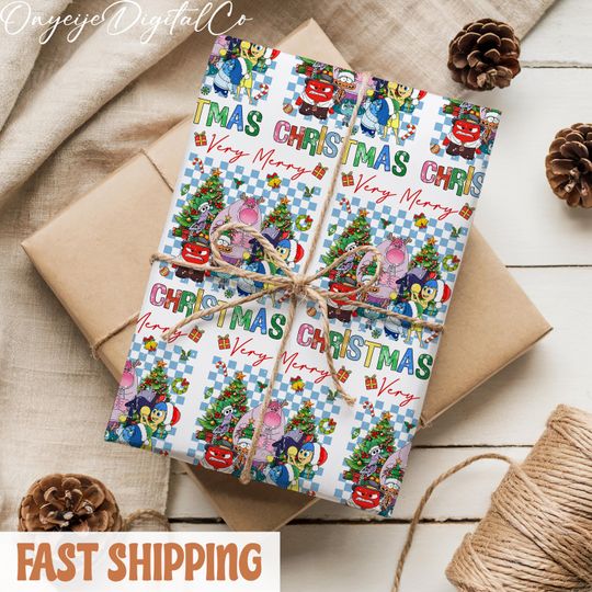 Discover Vintage Inside Out Christmas Wrapping Paper | Retro Disney Pixar Xmas Gift Wrap | Nostalgic Joy Sadness Present Paper