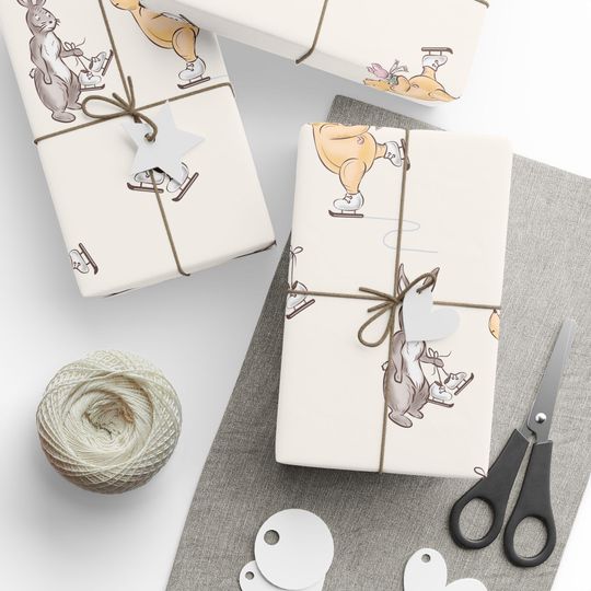 Wrapping Papers, Pooh with Piglet and Kanga Ice Skating, Gift Wrap Roll, Christmas, Birthday, Baby Shower, Scrapbooking Supplies