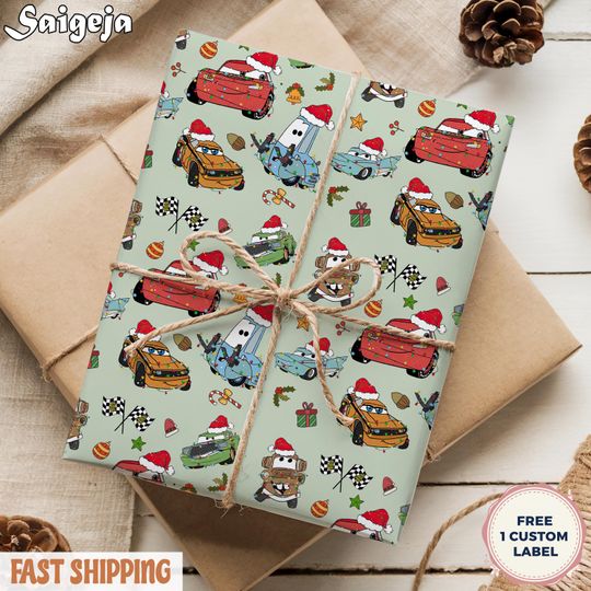 Discover Disney Cars Christmas Wrapping Paper - Disney's Cars Christmas Gift Wrap - Lightning McQueen - Mater - Disney Lightning McQueen Wrapping