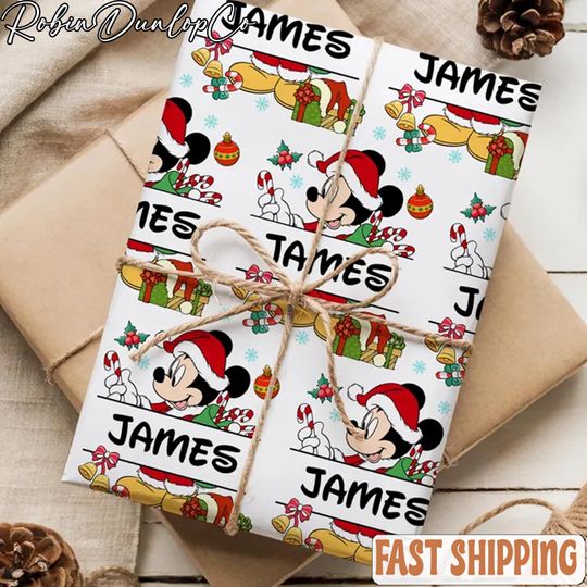 Discover Personalized Mickey Santa Wrapping Paper  Custom Disne Christmas Holiday Gift Wrap With Name
