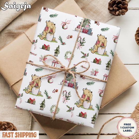 Classic Winnie the Pooh Wrapping Paper, Pooh Bear Wrapping Paper, Merry Christmas Decorative Paper Classic, Nostalgia Wrap Baby, Birthday