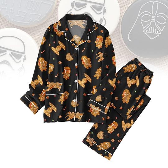 Christmas Star Wars Gingerbread Pajama Set, Darth Vader Xmas Tree Sleepwear, Mandalorian Gingerbread Pjs, Chewbacca Christmas Gift