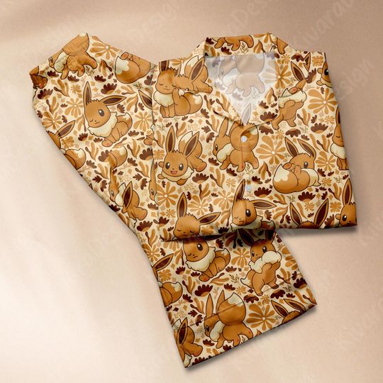 Discover Eevees Pajamas Set Cuteness Legendary Evolution Anime Loungewear Polyester Blend Couples Manga Gifts