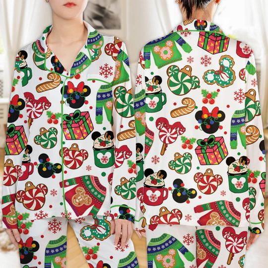 Discover Mickey and Friends Gingerbread Xmas Cookies Pajamas Set,Mickey Minnie Pajamas Disneyland Gingerbread Cookie Pajamas Family Christmas Pajamas