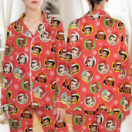 Discover Disneyland Princess Christmas Pajamas Set Princess Ariel Belle Cinde Santa Hat Pajamas Santa Princess Xmas Pajamas Xmas Family Pajamas