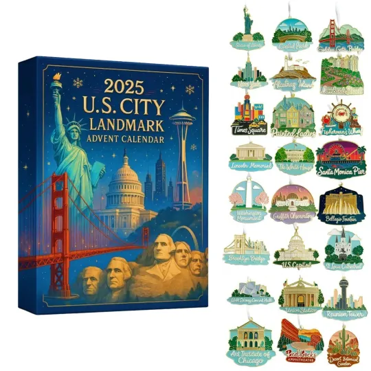 Discover U.S. City Landmark Advent Calendars 2025, 24 Days Ornaments Christmas Countdown