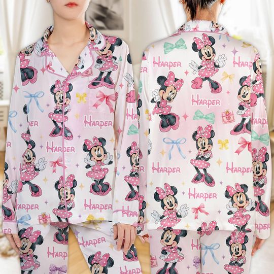 Discover Personalized Watercolor Minnie Mouse Pajamas Set Minnie Birthday Pajamas Disneyland Family Christmas Pajamas Very Merry Christmas Party