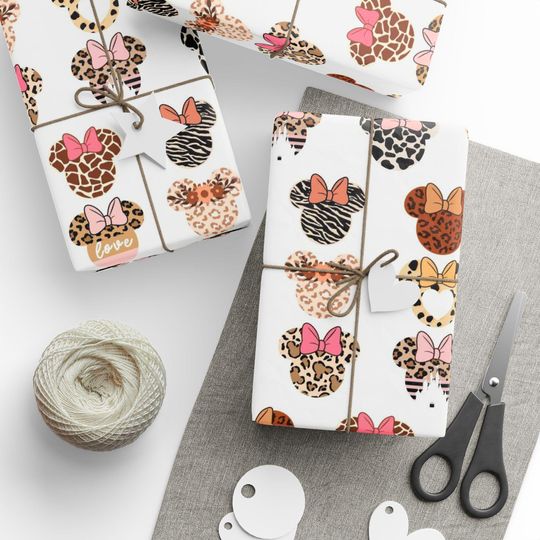 Discover Disney Minnie Mouse Animal Print Disney Gift Wrap Roll, Birthday Party, Christmas, Gift Packaging, Craft Paper