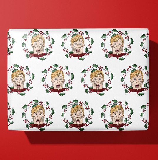 Home alone wrapping paper - kevin aftershave scream - hand illustrated christmas gift wrap