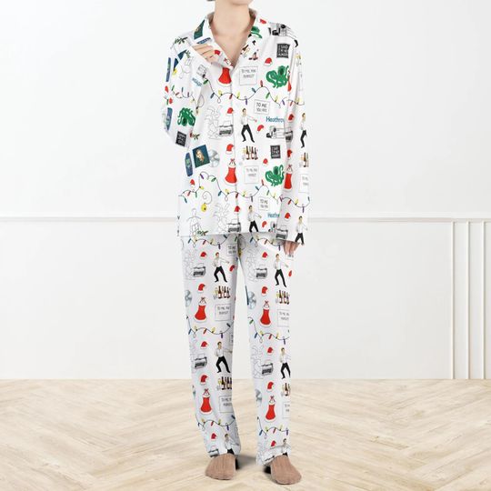 Discover Christmas Love Actually Silky Satin Pajama Set For Women, Funny Christmas PJs, Holiday Romcom Sleepwear for Women, Love Actually Pajamas Set