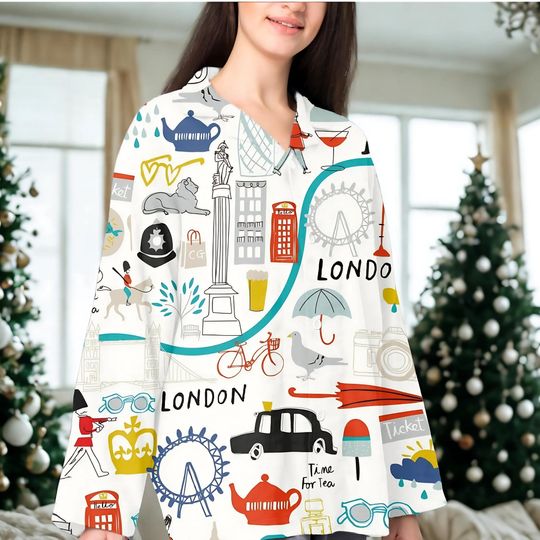 Discover London City Pajamas Set, London Pajamas, London Girls Trip Set, London Trip Shirt, London Theme Gifts, British London Print PJs