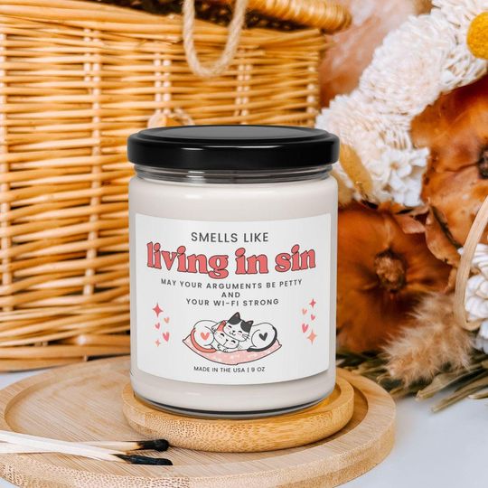 Discover Funny Moving In Together Candle Gift for Couples, Housewarming Scented Candle, First Apartment Gift