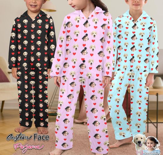Discover Custom Face Pajamas Set, Personalized Photo Family Pajamas, Party Pjs, Kid Christmas Birthday Gift