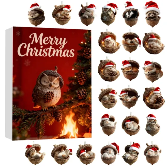 Discover Forest Animal Acorn 2025 Christmas Advent Calendar, Ornaments 24pc Acrylic Hangs