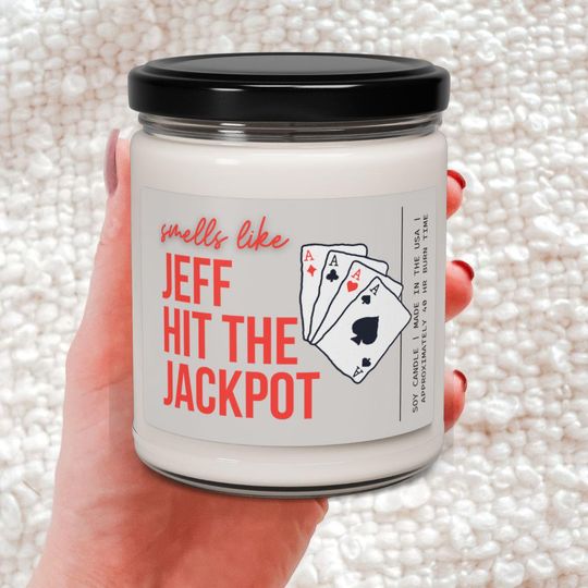 Discover Funny Engagement Candle with Poker Casino Jackpot Design for Bachelorette Party and Custom Gift